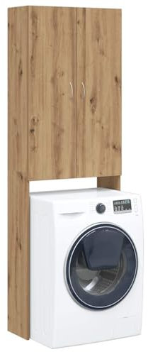 Unity Mobile per Lavatrice Asciugatrice Armadio Mobiletto Bagno Salvaspazio Rovere Artigianale 64x25,5x190 cm