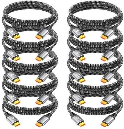 URELEGAN 8K 4K HDMI Cable 3FT 10-Pack, HDMI to HDMI Cord 4K@120Hz/144Hz, 8K@60Hz, HDMI 2.1 Support eARC, HDCP2.3/2.2, HDR10+ for KVM, Fire TV Stick, PS5, Xbox, LG, Roku, Switch, Portable Monitor.