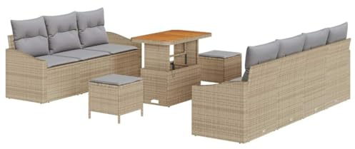vidaXL 10-teiliges Outdoor-Garten-Sofa-Set mit Kissen in Beige, UV-beständiges Poly-Rattan und pulverbeschichteter Stahlrahmen. Stylisches modernes Design für Deine Terrasse, Lounge-Couch.