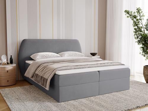 GRAINGOLD Bogota Bett 140x200, Boxspringbett mit Bettkasten, Polsterbett mit Bonell-Matratze, Samt Stoff, mit Topper, mit Kopfteil (Dunkelgrau, 140x200)