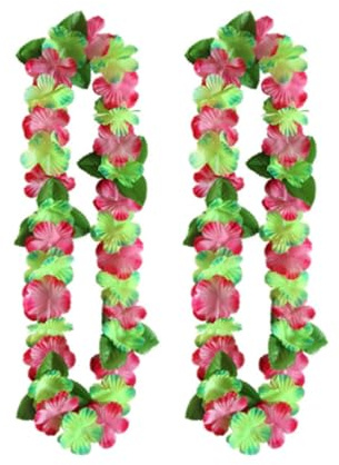 Hawaiianische Girlande Halskette 2 Stück Hawaiianische Tropische Party Dekorationen Hawaii Hula Mehrfarbige Blumen Girlanden für Tropische Partys, Strandpartys, Nachtbars und Strandurlaube, Rosa Grün