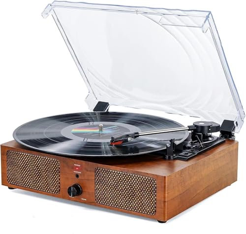 Mersoco Bluetooth Vinyl Record Player,3-Speed Turntable with Stereo Speakers Vintage Phonograph Record Player, with RCA Line Out AUX in Headphone Jack