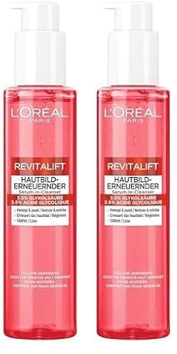 L'Oréal Paris Hautbilderneuerndes Reinigungsgel für Frauen: eine Reinigung für ein geglättetes und sofort erneuertes Hautbild mit 3,5 Prozent Glykolsäure, Revitalift, 1x 150ml (Packung mit 2)