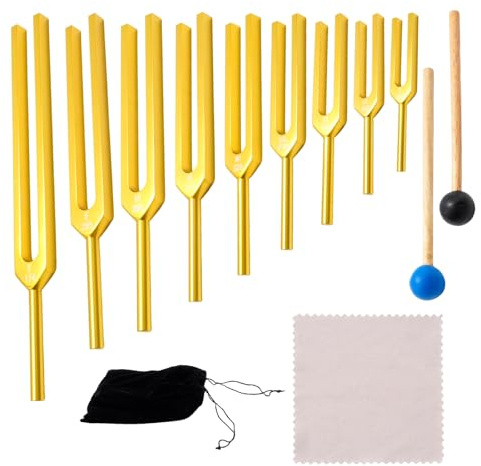 Hoypeyfiy 12-Piece Solfeggio Tuning Fork Healing Set, Featuring 9 Solfeggio Frequencie, Suitable for Sound Therapy, Hearing Tests, Meditation, Yoga