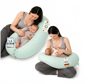 Minky Mooh® - Stillkissen XXL Bio Baumwolle (Öko-Tex 100) mit Kapok Füllung (190x30cm) Mint - Großes Baby-Kissen zum Schlafen, Stillen & Flasche geben, Schwangerschaftskissen & Seitenschläferkissen