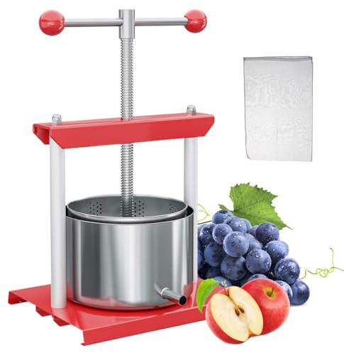 Manueller Obstzerkleinerer - 2L/3L/6L Saftpresse mit Filterbeutel, T-Griff & Edelstahlfässern für Saft, Wein, Olivenöl