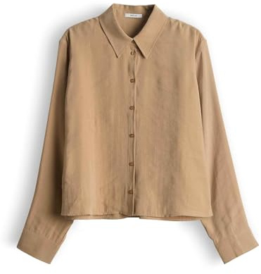 OPUS Damen Langarmbluse | Flowy Regular fließende Bluse mit feiner Twilloptik Salted Caramel, 44