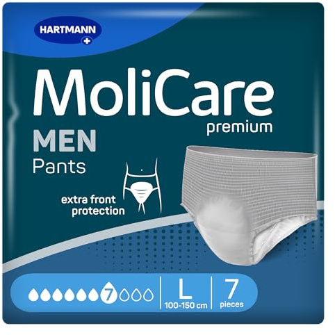 MoliCare premium MEN Pants 7 Tropfen Inkontinenzhosen | Größe L | 7 St. | 7 Paar, Einweg Klimmzüge für Männer, Für mäßiges Auslaufen, Sofort Trockenes Gefühl, Geruchskontrolle, Hautfreundlich