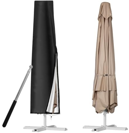 YOMKILU Housse de parasol Ø 1-3 m, tissu Oxford 210D, imperméable, anti-UV et neige, protection de jardin, 190 x 30/50 cm