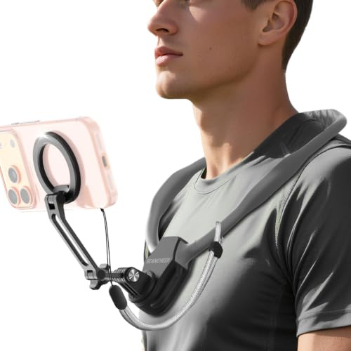 SEANCHEER 【2026 Extended Long】 Magnetische Nackenhalterung für Smartphones, | 70 cm Freihändige POV Halterung für iPhone17–12&Android,Flexibel für Natürliche Aufnahmen,Kompatibel mit GoPro&DJI