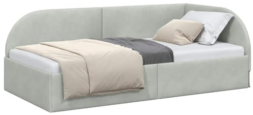 HFXHIJXQ Ecksofa-Bett Hellgrau 100x200 cm Samt L-Design klappbar mit Kopfteil platzsparend für Gäste Jugendzimmer kleine Räume