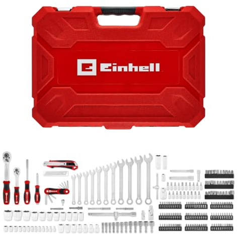 Einhell 233-tlg. Werkzeugkoffer Mechanik | Umschaltknarren | Gabel-Ringschlüssel | Bit-Set | Stecknüsse | Verlängerungen | Adapter | Stiftschlüssel