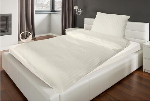 MB Warenhandel24 Bettwäsche 2 teilig luxuriöse Hotel DAMAST Champagner Mako Satin Baumwolle Premium 1X 135x200 cm + 1X 80x80 cm Kissenbezug mit Reißverschluss