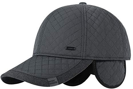 Wintermütze Herren Baseball Cap Mit Ohrenklappen Baseballmütze Winter Sport Snapback Cap Warme Mütze Wolle Baseball kappe Verstellbar Cap Schirmmütze für Reise Outdoor Freizeit Camping (Grau C)