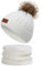 Martin Kench Kinder Winter Beanie Hut Schal Set - Unisex Strick Bommelmütze Wolle Loop für Mädchen Baby (Weiß)