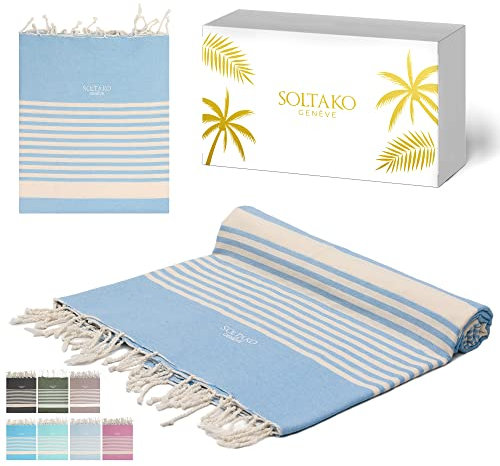 SOLTAKO Fouta Arthur Premium XXL, Himmelblau, 200/200cm