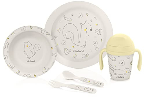 Miniland NATURMEAL CHIP, Kindergeschirr mit Trinklernbecher, Spülmaschinenfest