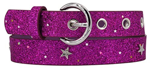 EANAGO Gürtel >SUPERSTAR< für Kinder (3-12 Jahre, Taillenumfang 52-67 cm, Gürtelmaß 60 cm) - moderner Glitzergürtel mt Sternnieten für Mädchen - Kindergürtel - Mädchengürtel (lila)