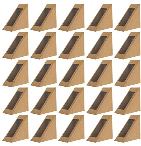 Yardwe 50pcs Triangle Sandwich Boxes with Window Kraft Paper Sandwich Wedge Box Food Packaging Takeaway Boxes for Bakery Dessert Dessert