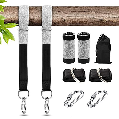 Sangle Balancoire Arbre, 300cm Fixation de Balançoire de Suspension avec Robustes Mousquetons, Anneaux en D et Coussinets de Protection d'arbre - pour Hamac et Balancoire de Jardin Charge Max 1000KG