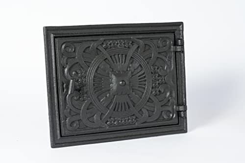 SEZAM Porte de four décorative en fonte - avec poignée, porte de four à pain - porte de four en pierre - porte de four à pizza 25,7 x 4 x 32,5 cm - rectangulaire, peint en noir