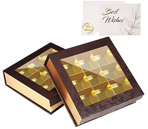 Pralinenschachtel leer geschenkschachtel,Schokolade Geschenkboxen Kiste Magnetische Dessert-Geschenkboxen mit Transparentes Fenster für Geburtstag,Hochzeit,Weihnachten,Muttertag,（2er-Pack)