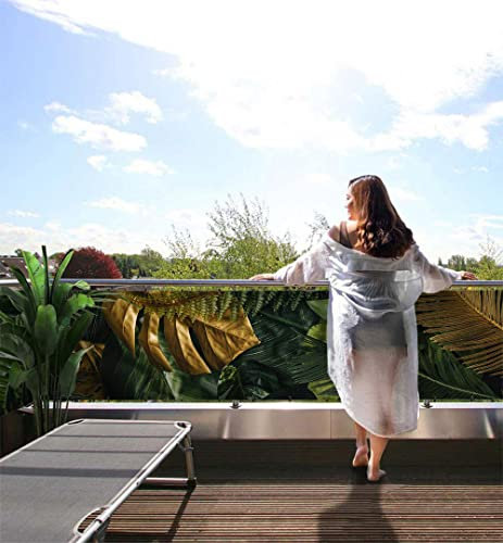 MyMaxxi Balkonbanner Sichtschutz - goldene Dschungelblätter - Abdeckung für Terrasse Balkon - Windschutz Sonnenschutz Blickdicht - Balkonverkleidung wetterfest -
