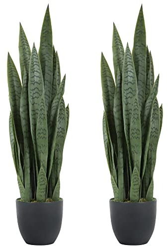 Worth Pianta artificiale da giardino a serpente da 0,9 m, confezione da 2 pezzi, finta sansevieria per interni ed esterni, 28 foglie spesse realistiche in seta sintetica, decorazione per la casa