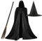 Ladies Halloween Witch Costume - Black Velour Cape, Pointed Witch Hat and 3-Piece Witch Broom - Adults Halloween Trick or Treat Fancy Dress