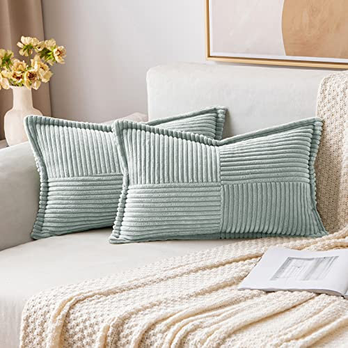MIULEE 2er Set Kordsamt Kissenbezüge Samtkissen Weich Dekokissen Dekorativ Kissenbezug Modern Kissenhülle Sofakissen Zierkissen Couchkissen für Wohnzimmer Schlafzimmer Grau Grün 40x60 cm