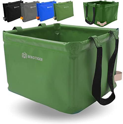 BERGTIGER® Faltschüssel Camping 18L / 21L mit EXTRA GRIFF I Faltbare Outdoor Spülschüssel & Spülwanne I Waschschüssel faltbar zum Abwaschen I robustes Camping Zubehör (Olivegrün/Khaki - 21 Liter)