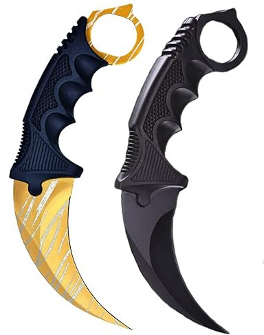 Generisch *2er Pack Duo* Hochwertiges CSGO Skin Jagdmesser Messer Trainer Klinge Feststehende Klinge Trainingsmesser Taschenmesser Jagd Outdoor + Case By Cracker24 (Schwarz + Gold)