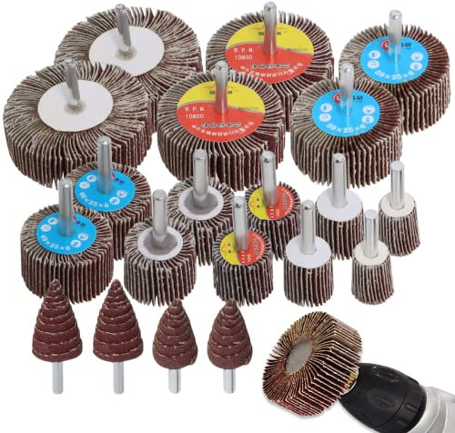 Fächerschleifer Set 80 Körnung Lamellenschleifer Schleifaufsatz - 20 Stück, 6MM Stift Korn 8 verschiedene Durchmesser 80/60/50/40/30/25/20/16MM für Bohrmaschine, Akkuschrauber, Geradschleifer