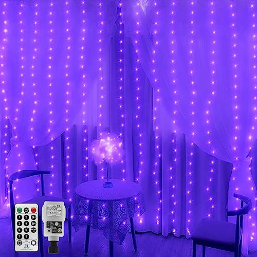 CORST Rideau lumineux pour l'extérieur, lumière noire d'Halloween, guirlande lumineuse UV, 2 m x 2 m, pour fenêtre de fond, guirlande lumineuse, cascade, 8 modes, étanche