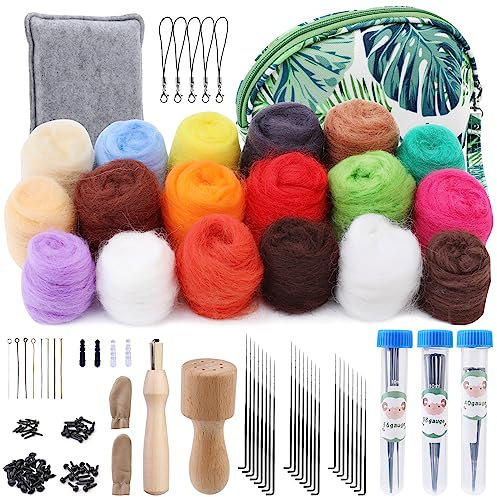 KAMAIKA Nadelfilz Set, 18 Farben Filzwolle Nadelfilzen Starter Kit Mit Filznadeln Zum Trockenfilzen Filzwolle Roving Filzwerkzeugen Für Anfänger Filzwolle Nassfilzen Filzwolle DIY Handwerk