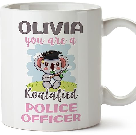 MUGFFINS Personalised Mug for Police Officer Woman - in English - Custom Koalafied - Funny Custom Gift for Colleagues - Ceramic 11oz Mug