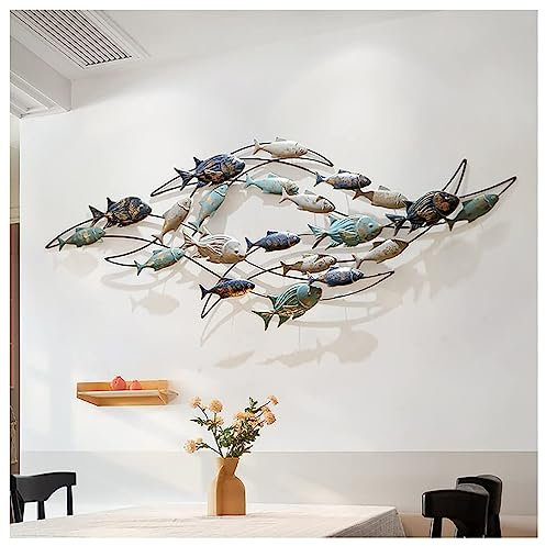 FLYUFO Metall Wanddeko - Fisch Wandkunst, Metall Wandobjekt Kreise, Metallbild 3D, Fischform Metallwanddekoration für Schlafzimmer, Wohnzimmer, Hausgarten