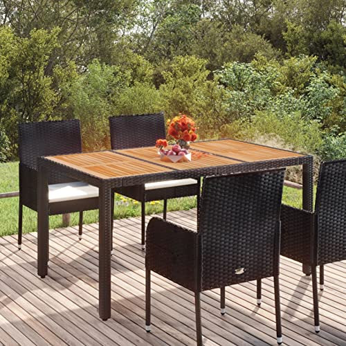 Camerina Gartentisch mit Holzplatte Schwarz 150x90x75 cm Poly Rattan Gartentisch Wetterfest Tisch Garten Outdoor Gartentisch Outdoortisch