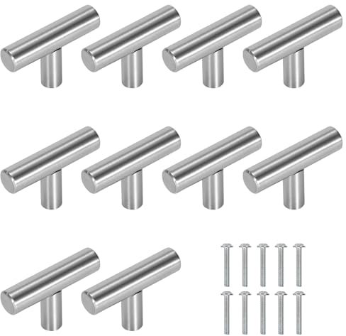 MengH-SHOP Pomos para Muebles de Acero Inoxidable Perillas de Cajón en Forma de T Tiradores de Muebles con Tornillo Perillas Manijas para Armario Cajón Aparador Cocina 10 Piezas Plata