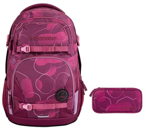 coocazoo PORTER Schulrucksack-Set 2tlg inkl. Schlamperbox (Berry Bubbles)