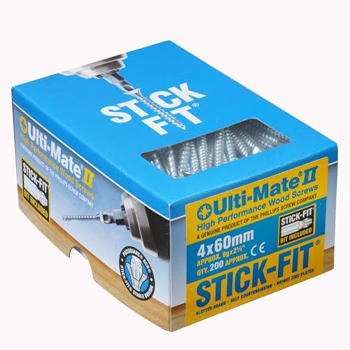 Ulti-Mate - Tornillos para madera, 4 x 60 mm, chapados en zinc brillante, caja de 200