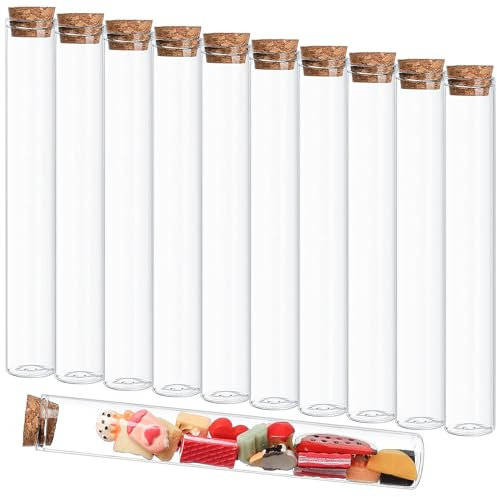 11 Pcs 40ml Glass Test Tubes with Lids, cork lid, Transparent Test Bottle Flower Test Tubes for Flower Beads Sweets Candy Seeds Beads Laboratory Floral Vase Container Tubes