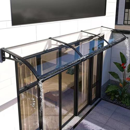 Awning Canopy Porch Patio Garden Roofing with Large Sink Shelter Roof Aluminum Black Bracket Transparent Polycarbonate Board Rain Shelter Cover for Sun Shutter,UV,Rain,Snow Protection (150 x 80cm)