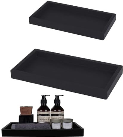 lurora2021 Juego de 2 Bandejas de Baño 10 X 20 Cm Bandeja Rectangular Negra Silicona Bandeja de Mostrador de Baño Bandeja Negra 30 X 12.5 Cm para Tocador Bañera Fregadero de Cocina Y Baño