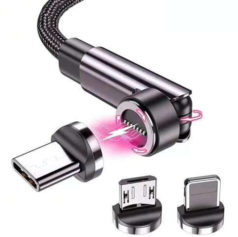 White Isle Magnetic Charging Cable 3-in-1 Data Transfer, 360° Magnetic Charger, Magnetic Phone Charger USB to USB C/Micro USB/IOS Lighning Charging Cable for iPhone/Samsung/Micro USB Devices