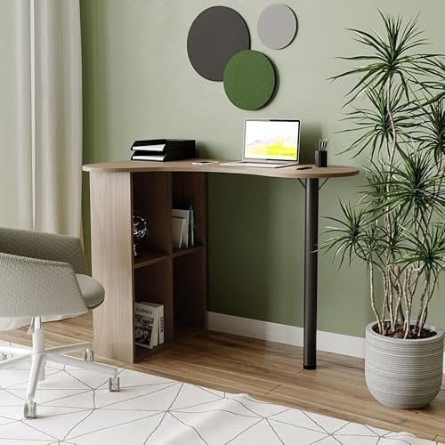 URBNLIVING Wooden Corner Desk with Bookcase and Storage Shelves Stylish and Functional Study Workstation Organizer for Home Office and Workspaces