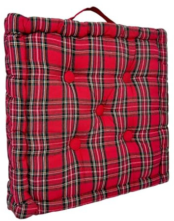 Tata Home Cuscino per Sedie Cucina 40x40 cm Cuscino Mattonella Sedia da Interno ed Esterno Cuscino Pavimento Materasso Trapuntato Imbottito Altezza 8 cm Mod. Scozzese Rosso (2 PEZZI)