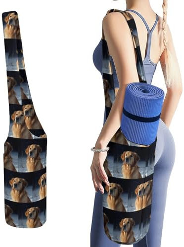 JKLQWH Golden Retriever bedruckte Yogamatten-Tasche, lange Tragetasche mit Taschen für Ihr Yoga-Zubehör, Übung, Yogamatte, Tragetasche, multifunktionale Aufbewahrungstasche, hält die meisten