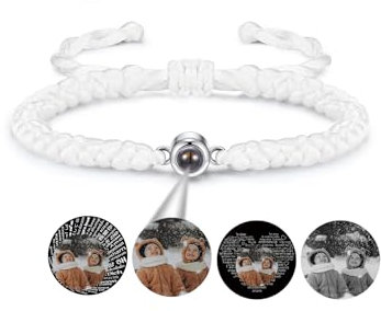 PiercingJak Projektion Armband Foto Partner Armbänder mit Bild im Stein Personalisiertes Armband Fotoarmband Fernbeziehung Personalisierte Geschenk für Freundin Paare Männer Frauen