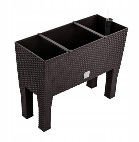 B2C Raised Planter Plant Pot On Legs Rattan Large Look Texture White Anthracite Flower Box 60cm 80cm Home Growing Garden Decoration (Umber, L 60cm x H 46cm)